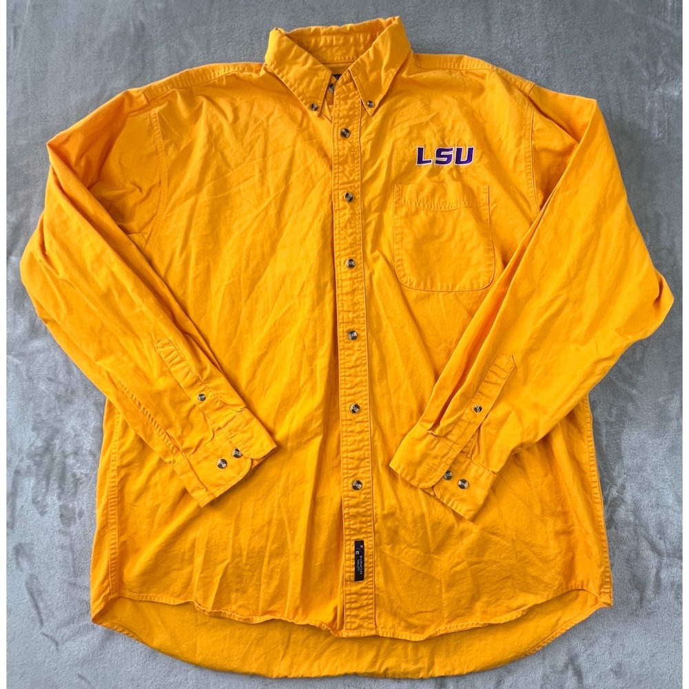 Port Authority Button Down Shirt Mens XL Gold LSU Dr Pepper Long Sleeve Cotton